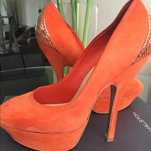 Orange platform heels